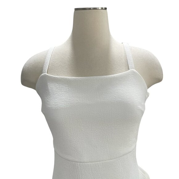 Lena White Textured Ruffle Hem Midi Dress Adjustable Straps S Party Cocktail - Picture 13 of 14